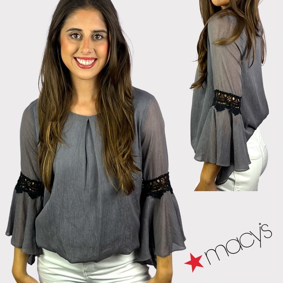 Macy's BCX NWT Metallic Crochet Bell Sleeve Top MEDIUM - Picture 2 of 10